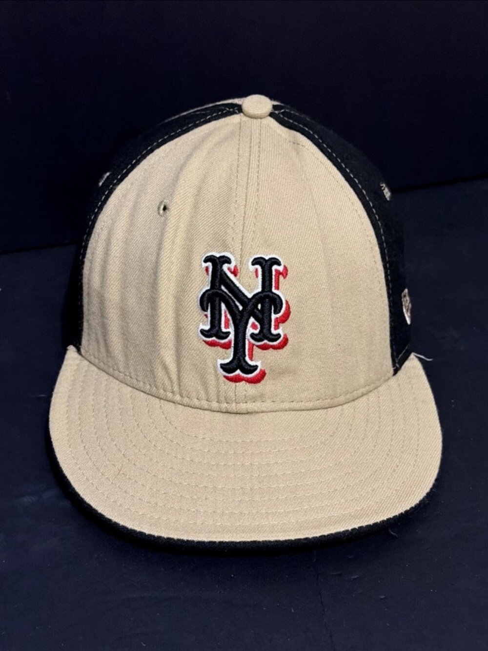 New York Mets Hat 7 1/4 Fitted New Era 59Fifty Tan Black Cotton Baseball MLB
